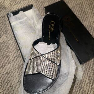 Black and Silver Women's Slide Sandals
